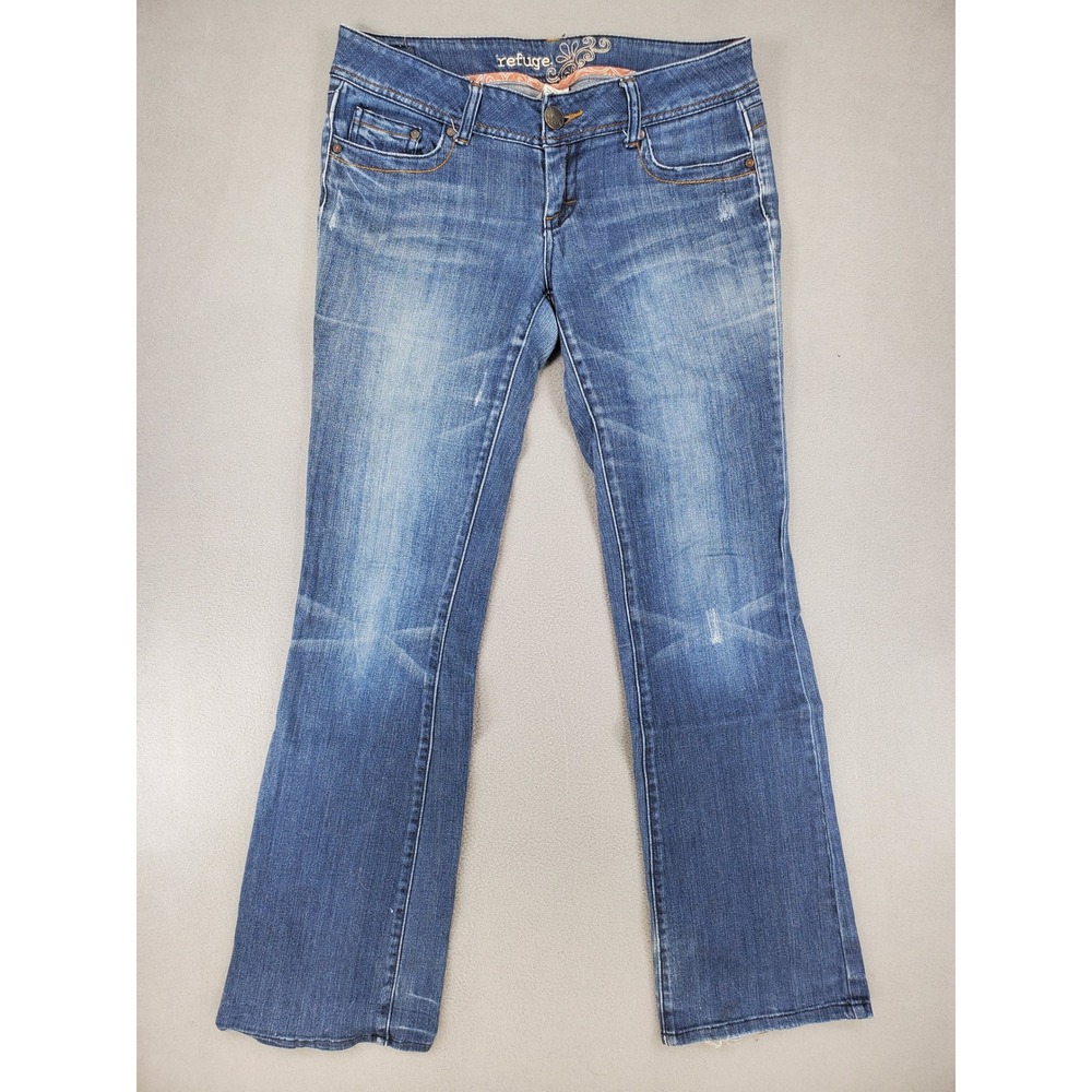 Refuge Bootcut Jeans Women 9L Blue‎ Good Low Rise Embroidered Pockets Stretch